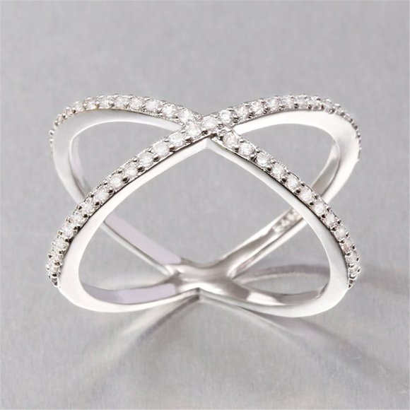 💝 X Shape Manufactures Two Lines Cross Zircon Ring for Women, PD125 - Picture 6 of 7